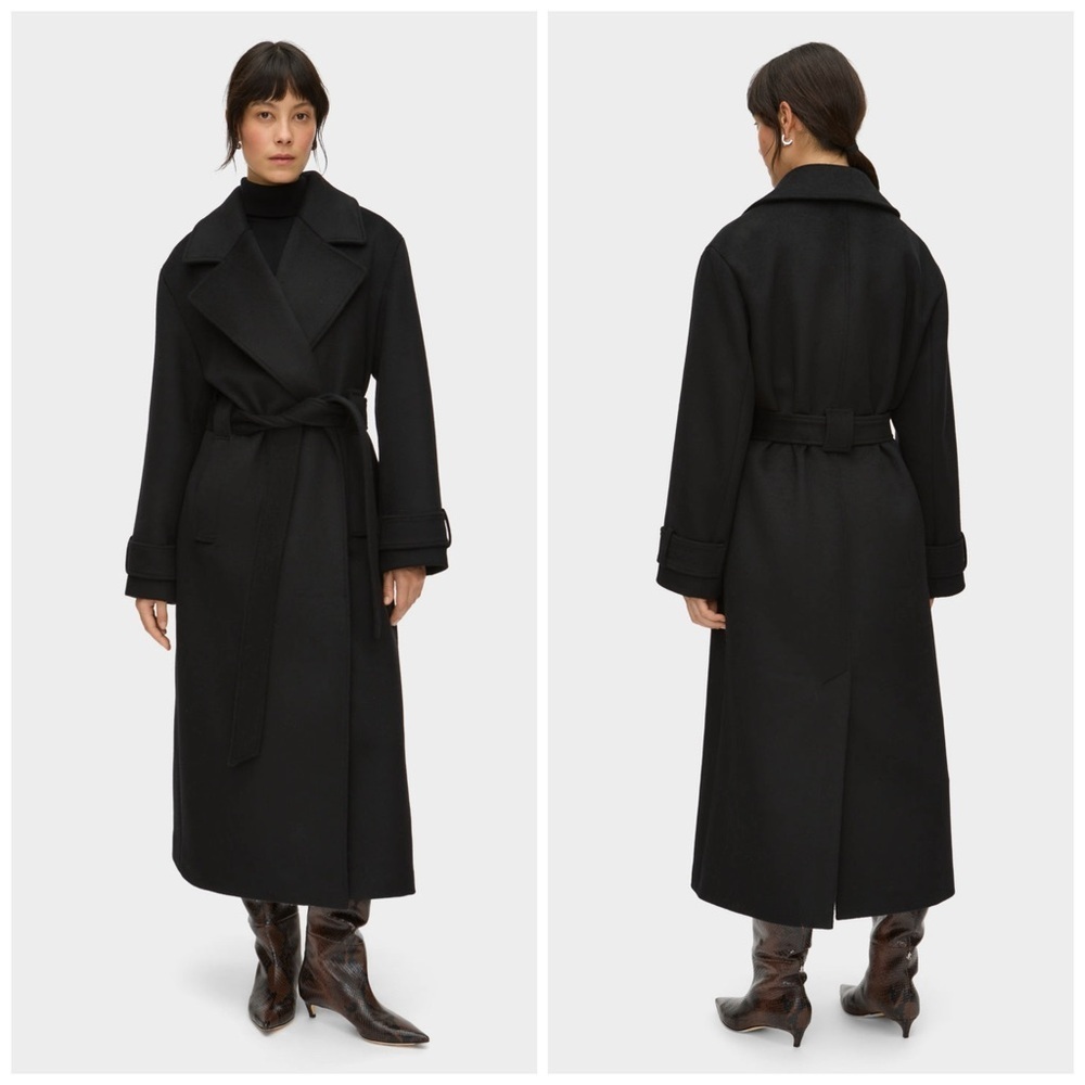 ALIGNE George Wrap Wool Coat Black Long Belted Oversized Fit Size 8 US NWT​​